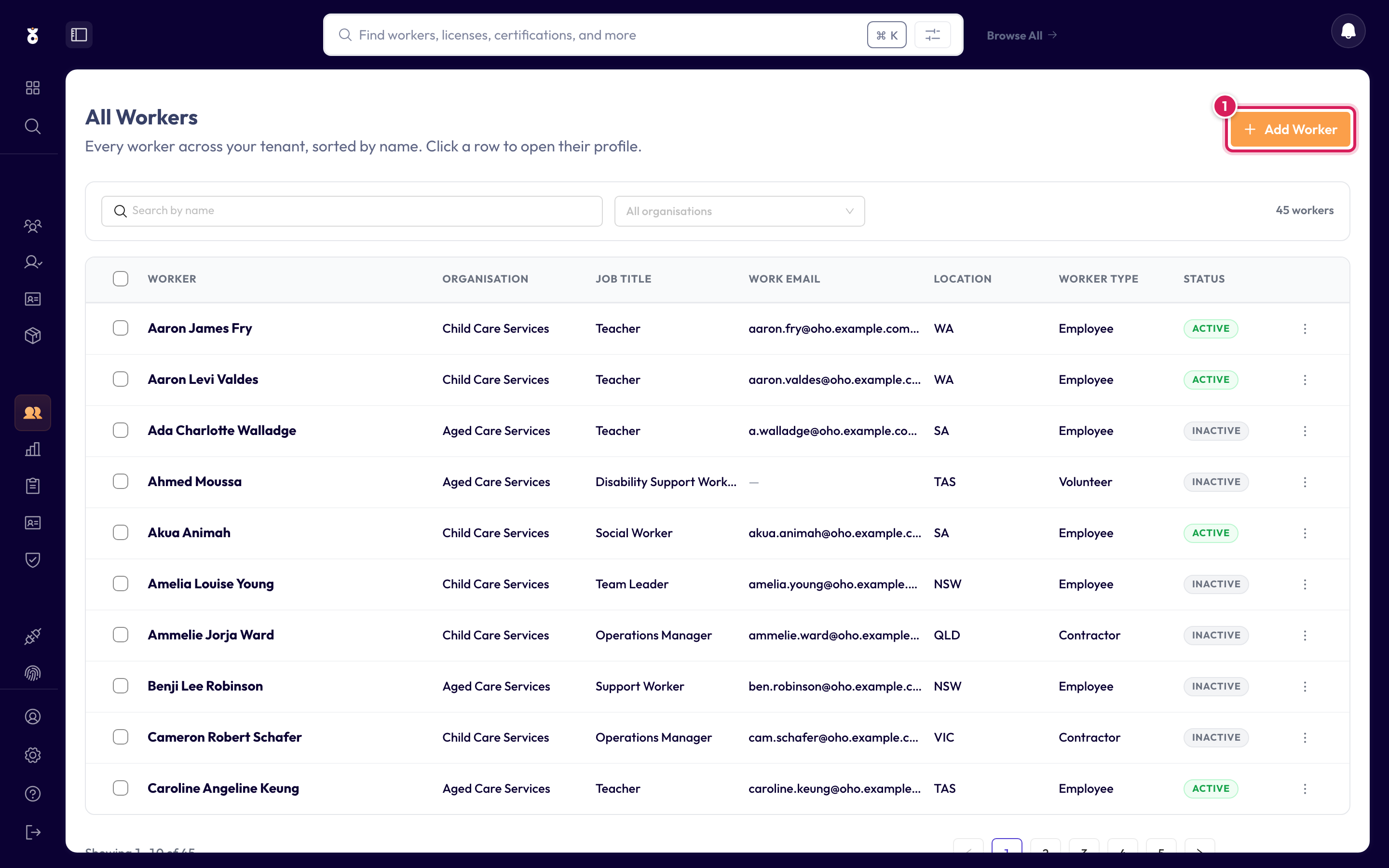 The All Workers page with the Add Worker button highlighted
