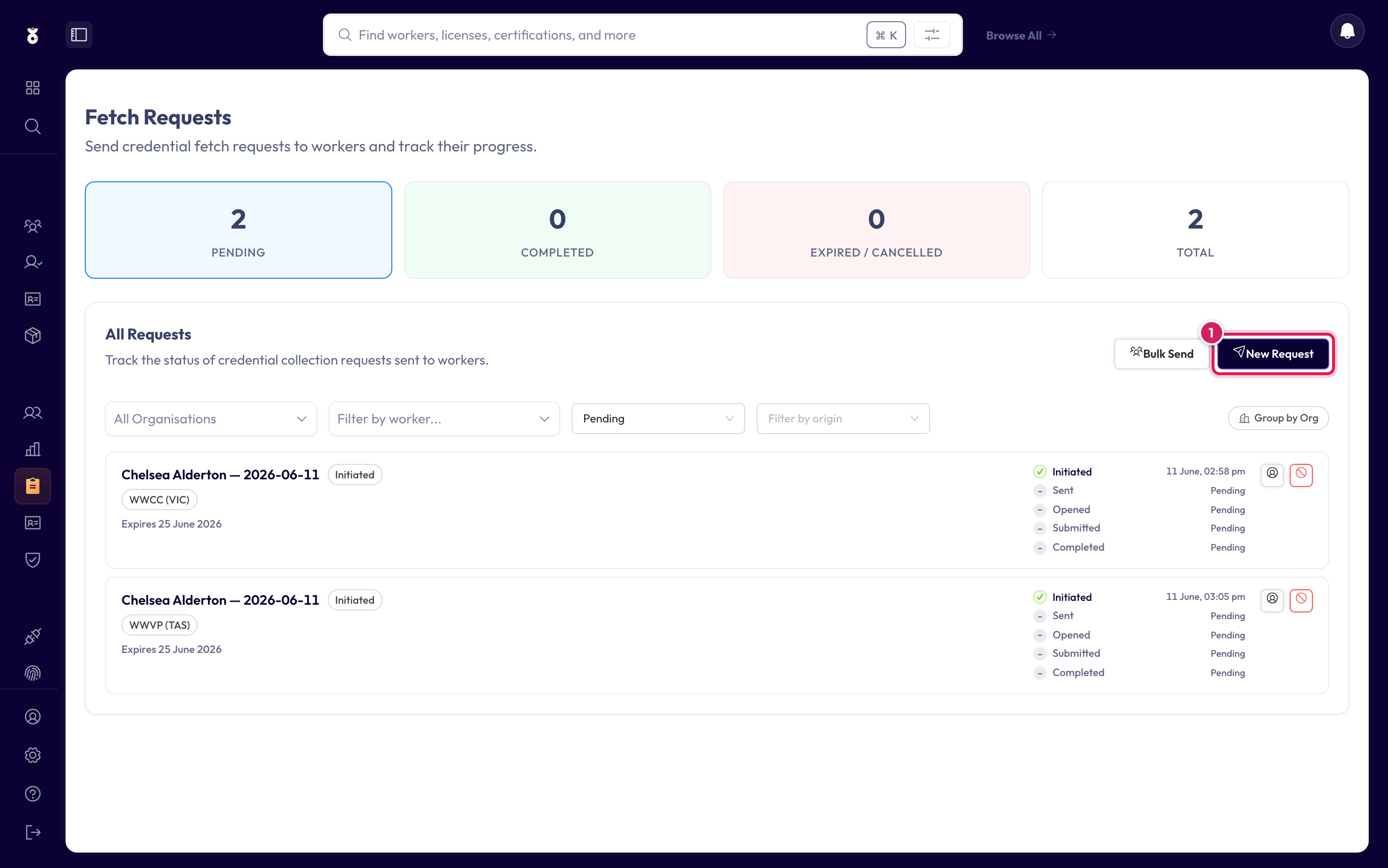 The Fetch Requests page