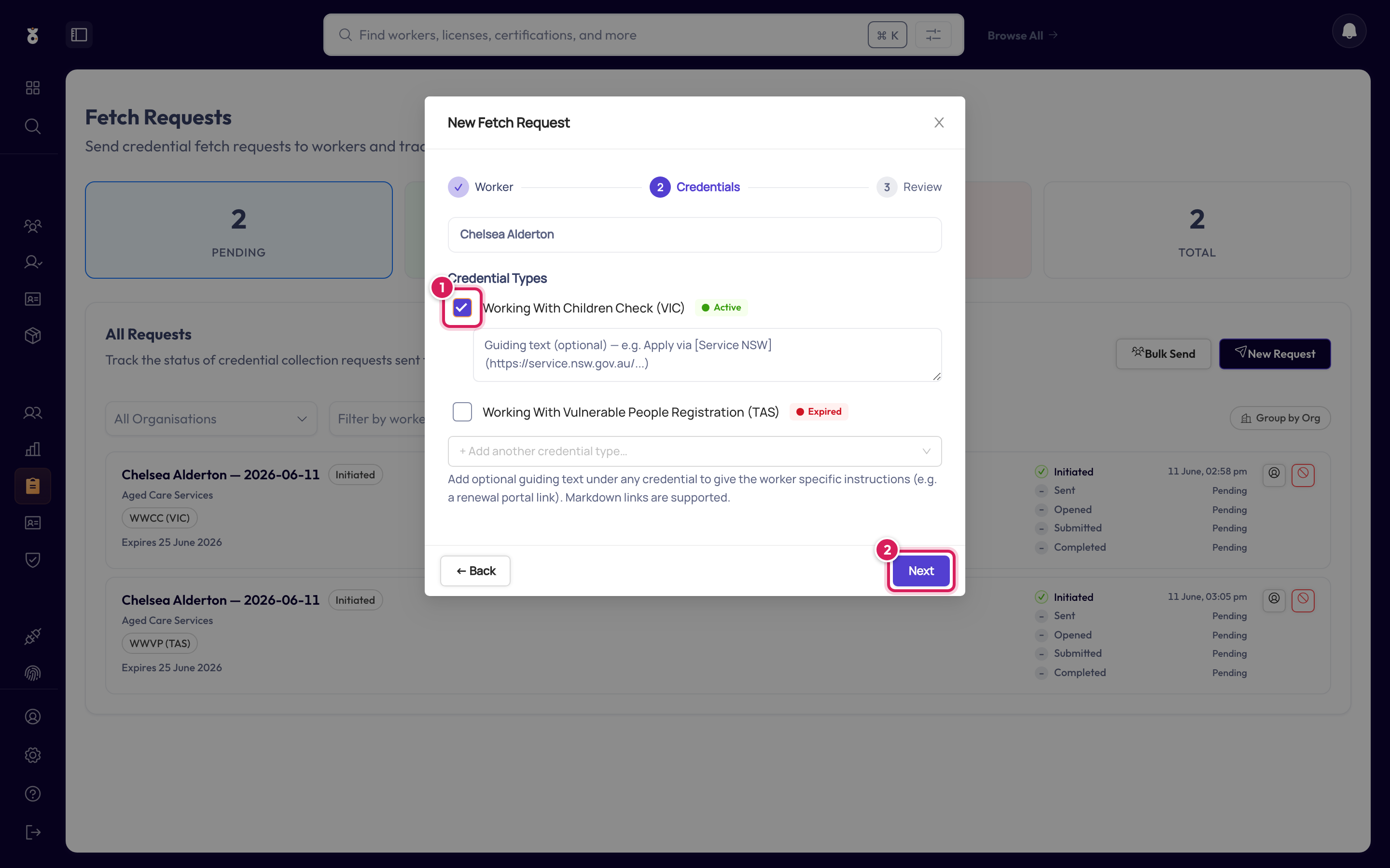 Choosing the credential types