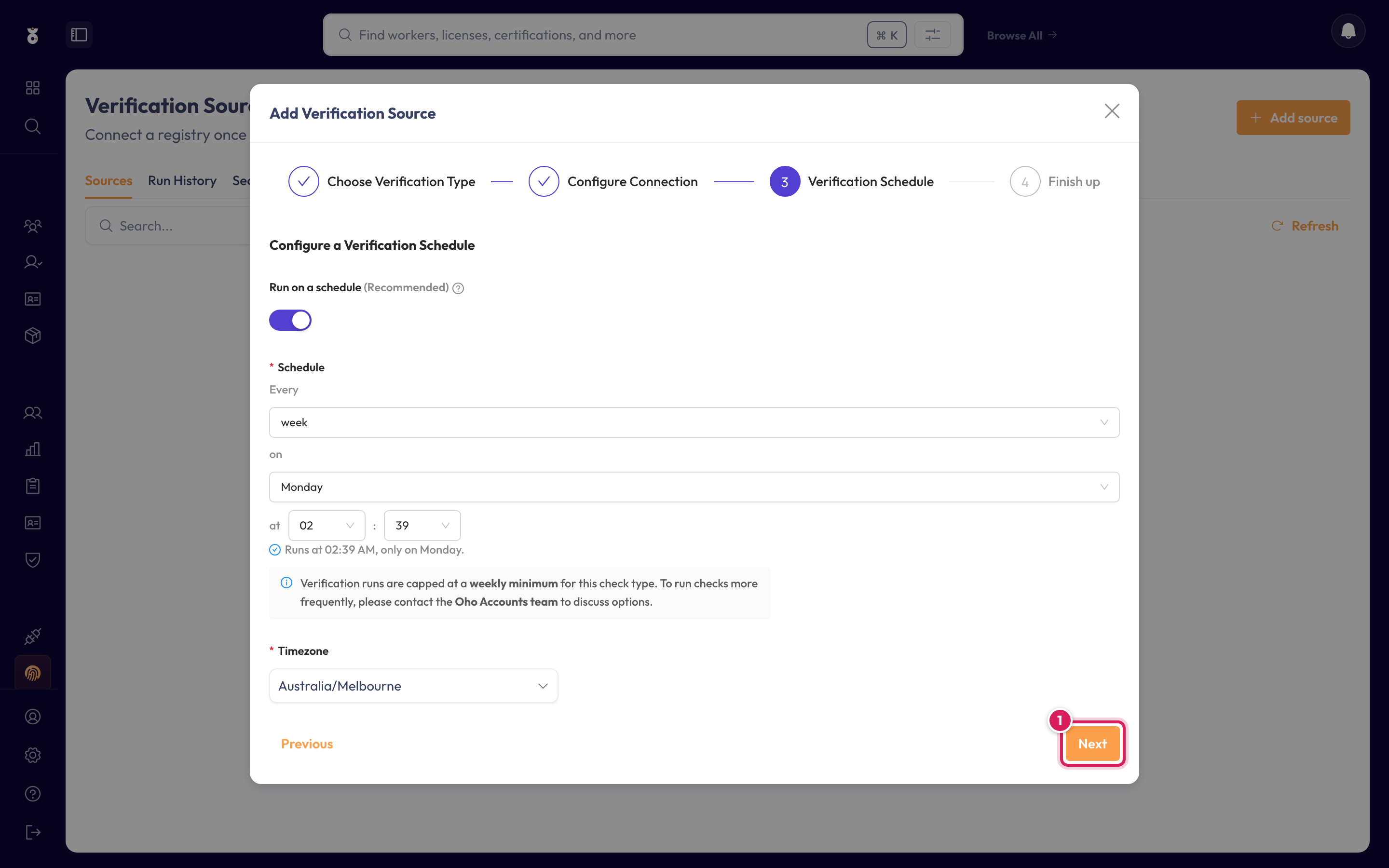 The verification schedule step