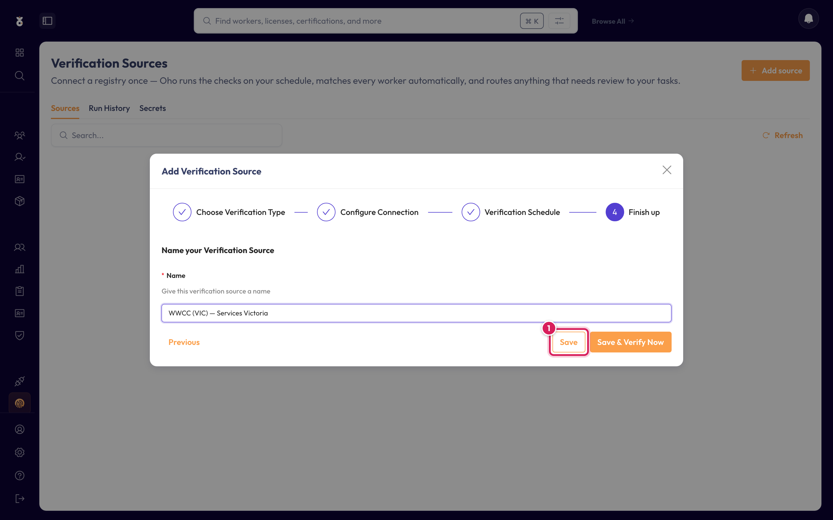 The finish step with the save buttons