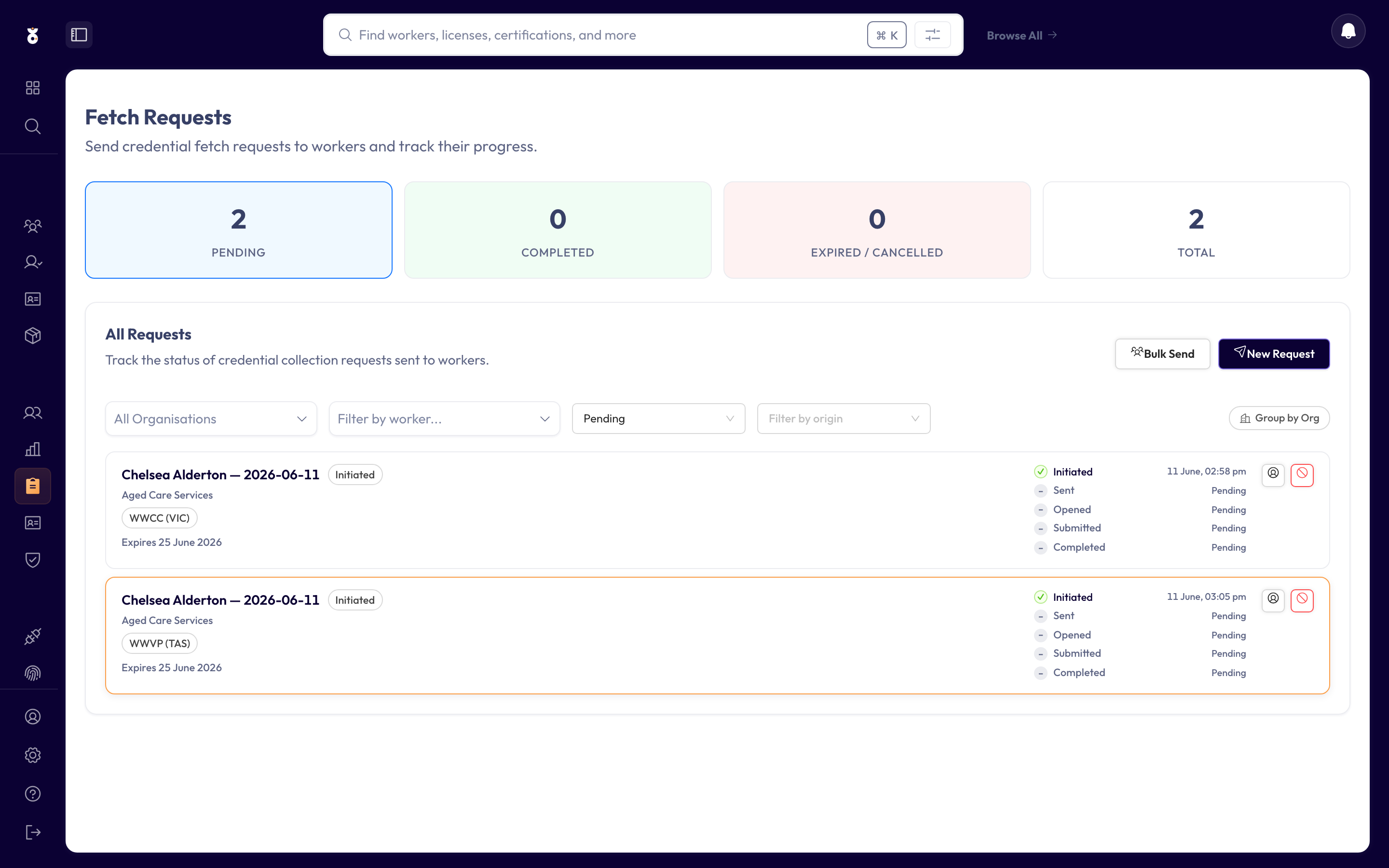 The new fetch request in the list