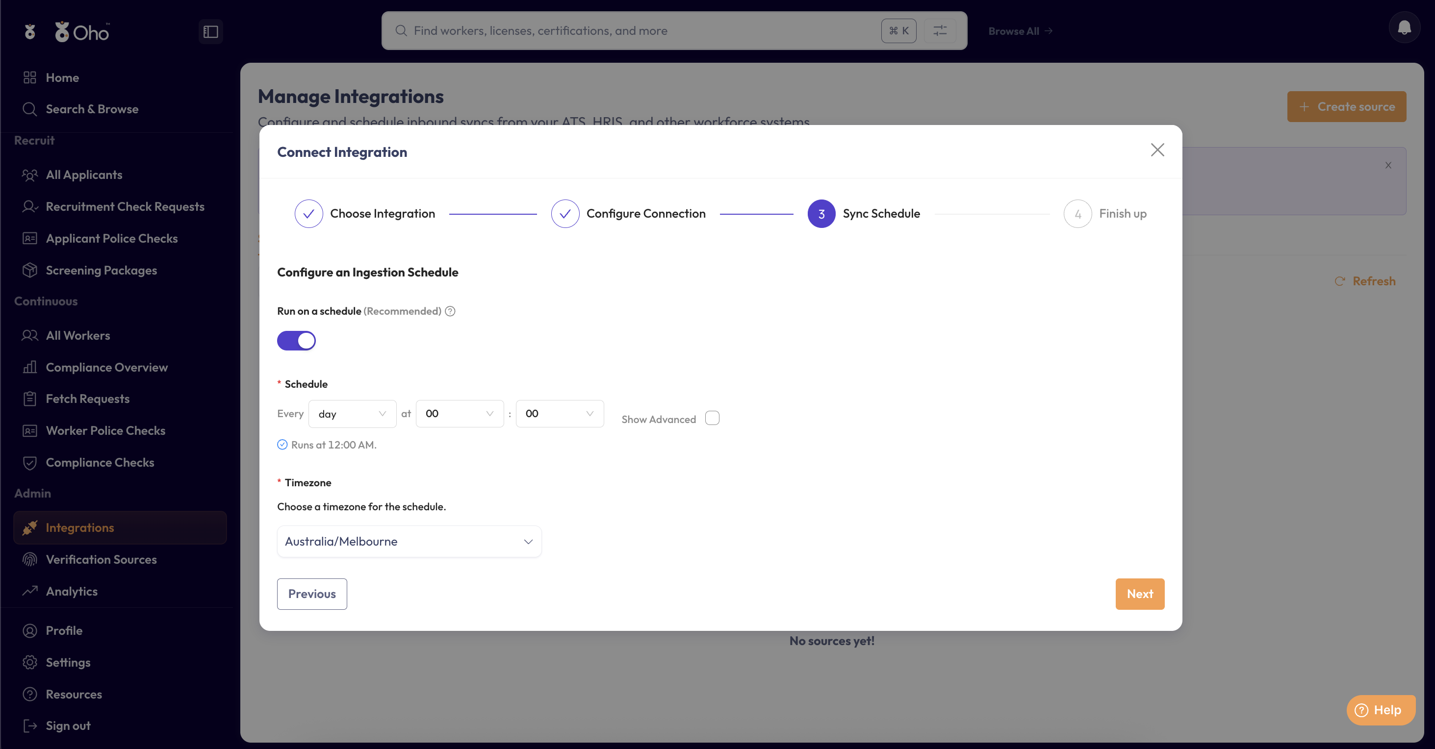 Setting the import schedule